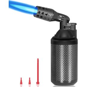 Refillable Butane Torch Lighter, Premium Metal Kitchen Blow Torch With Flame and Safety Lock, Adjustable Flame Soldering Torch for Cooking, Lighter, Creme Brulee and Welding, Silver(Gas Not Included)