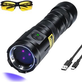 DARKBEAM UV Flashlight 365nm Black Light, 3 LEDs Powerful Ultraviolet Flashlights Rechargeable USB-C, Mini Woods Lamps Long Life - Water Resistant, Pet Urine Detector, for Fluorescent Detection