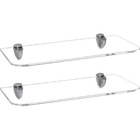 Jusalpha 2 Pack of Acrylic Glass Wall Mounted Floating Shelves with Metal Adjustable Shelf Bracket Wall Mount, 03 (17'' x 6'')