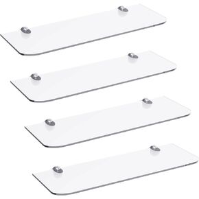 Jusalpha 2 Pack of Acrylic Glass Wall Mounted Floating Shelves with Metal Adjustable Shelf Bracket Wall Mount, 03 (17'' x 6'')