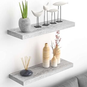 Floating Wall Shelves, 16" Hanging Shelf Set for Living Room, Office, Kitchen, Bathroom &, Perfect Home Room Wall Decor, Rustic Pattern Designed – (Rustic Whitewash 16")