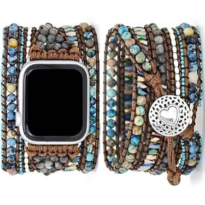Compatible with Apple Watch Band 49mm 45mm 41mm 44mm 42mm 40mm 38mm Boho Beaded Bracelets,Multilayer Wraps Stone Handmade Watch Strap for Women Men for iWatch SE/Ultra Series 9 8 7 6 5 4 3 2