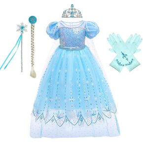 Princess Elsa Costume Girls Frozen Tulle Dress Halloween Christmas Birthday Evening Party Ball Gown w/Accessories in Kuwait