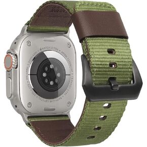 XIAOJU Compatible with Apple Watch Band 49mm 45mm 44mm 42mm, Rugged Nylon Genuine Leather Band Replacement Strap for Apple Watch Ultra 2/1 Series 9/8/7/6/5/4/3/2/1/SE2/SE
