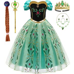 Princess Anna Dress for Girls Costume Kids Outfit with Crown Wand Wig Necklace Bracelet Earring 3-10Y in Saudi Arabia