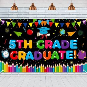 5th Grade Graduate Banner Large Size 5th Grade Graduation Backdrop Banner Class of 2024 Kids Fifth Grade Graduation Party Decorations