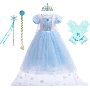 Princess Elsa Costume Girls Frozen Tulle Dress Halloween Christmas Birthday Evening Party Ball Gown w/Accessories