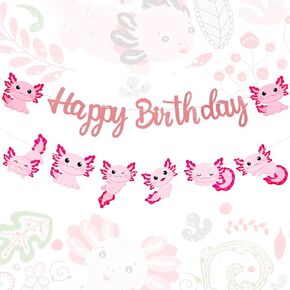 2 Pcs Axolotl Birthday Banner Axolotl Birthday Decorations Axolotl Happy Birthday Garland Pink Cartoon Birthday Sign Axolotl Party Favors for Kid Girl Boy Reptile Animal Birthday Baby Shower