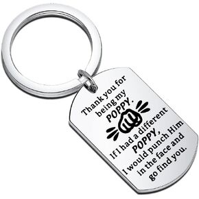 BEKECH Poppy Grandpa Gift Thank You for Being My Poppy Grandfather Father’s Day Keychain for Step Poppy Pop Pawpaw Gift