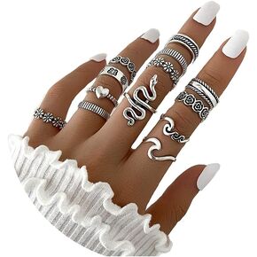 6-14Pcs Vintage Knuckle Rings Set Midi Finger Rings for Women Teen Girls Butterfly Snake Chian Yin Yang Stackable Rings,Boho Multiple Gold&Silver Rings Pack Size 5-10 in Saudi Arabia