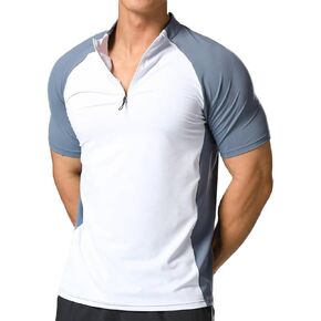 Elastic Workout Gym Muscle Shorts Sleeve Shirts Quick Dry Zipper Cycling T-Shirts for Men T71
