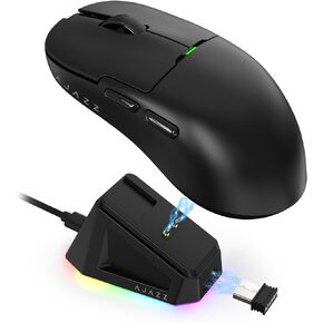 AJAZZ AJ159 Dual Mode 2.4G/USB-C 56g Lightweight Gaming/Office Mouse with PAW3395 Sensor, 5 Programmable Buttons Up to 26KDPI with Magnetic Charging Dock for PC/Laptop/Win/Mac (Black)