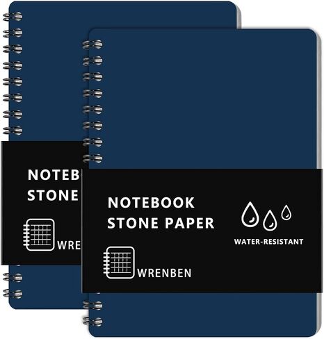 2PCS Waterproof Spiral Notebooks with Stone Paper and PVC Cover, Graph Pattern Weatherproof Notepad 100 Pages, Medium Size All-Weather Steno Pads for Outdoor Field (4.8"x7", Blue) in Saudi Arabia