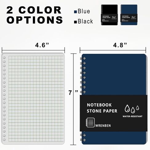 2PCS Waterproof Spiral Notebooks with Stone Paper and PVC Cover, Graph Pattern Weatherproof Notepad 100 Pages, Medium Size All-Weather Steno Pads for Outdoor Field (4.8"x7", Blue) in Saudi Arabia