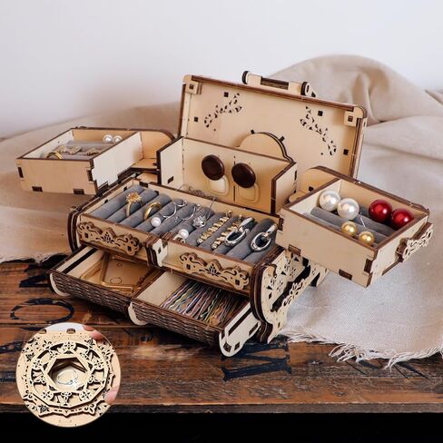 3D Wooden Puzzle for Adults, 3D Puzzle Antique Wooden Box Model Kits with Markers for Kids, Jewelry Box, Mechanical Treasure Box DIY Craft Kits Birthday for Adults/Teens Home Décor in Kuwait