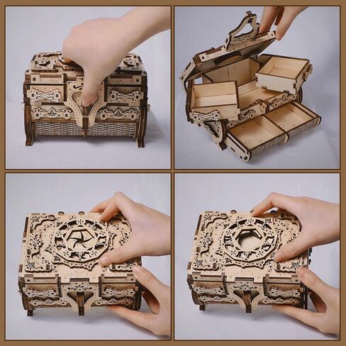 3D Wooden Puzzle for Adults, 3D Puzzle Antique Wooden Box Model Kits with Markers for Kids, Jewelry Box, Mechanical Treasure Box DIY Craft Kits Birthday for Adults/Teens Home Décor in Kuwait
