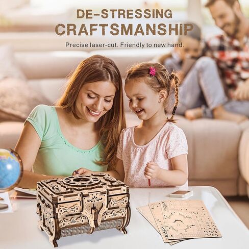 3D Wooden Puzzle for Adults, 3D Puzzle Antique Wooden Box Model Kits with Markers for Kids, Jewelry Box, Mechanical Treasure Box DIY Craft Kits Birthday for Adults/Teens Home Décor in Kuwait
