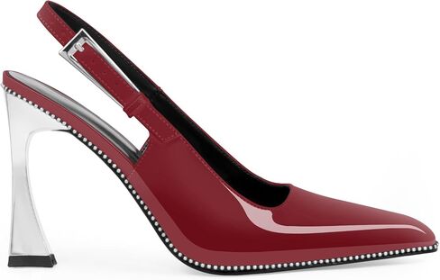 Women's Closed Toe High Heel Slingback Beaded Pumps Sexy Buckle Strap Square Toe Slip On Patent Leather Dress Shoes in Saudi Arabia