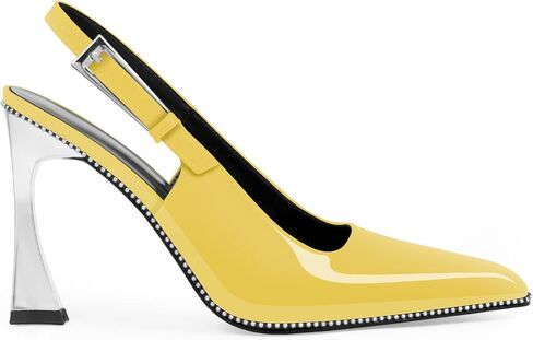 Women's Closed Toe High Heel Slingback Beaded Pumps Sexy Buckle Strap Square Toe Slip On Patent Leather Dress Shoes in Saudi Arabia
