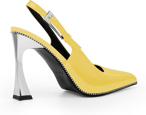 Women's Closed Toe High Heel Slingback Beaded Pumps Sexy Buckle Strap Square Toe Slip On Patent Leather Dress Shoes in Saudi Arabia