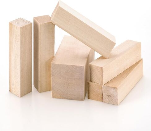 Basswood Carving Blocks, 7PCS Wooden Blocks Unfinished, Smooth Bass Wood for Carving Whittling Wood Carving Kit for Crafts, Carving Blocks for Kids Adults (4x1x1, 4x2x2 inches) in Saudi Arabia