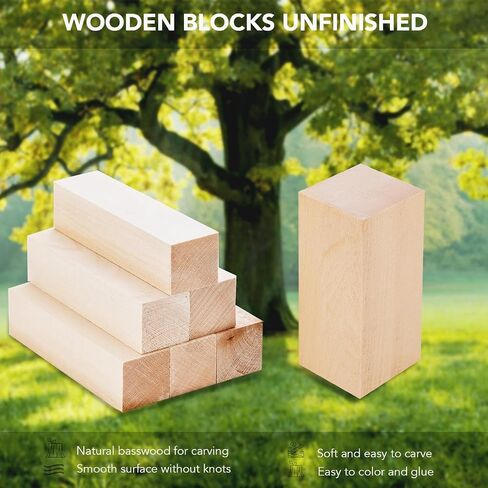 Basswood Carving Blocks, 7PCS Wooden Blocks Unfinished, Smooth Bass Wood for Carving Whittling Wood Carving Kit for Crafts, Carving Blocks for Kids Adults (4x1x1, 4x2x2 inches) in Saudi Arabia