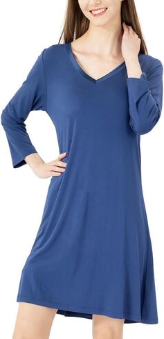 Bamboo Nightgowns for Women Soft Night Shirt Sleepwear Long Sleeve Lightweight Plus Size Sleepshirts in Kuwait