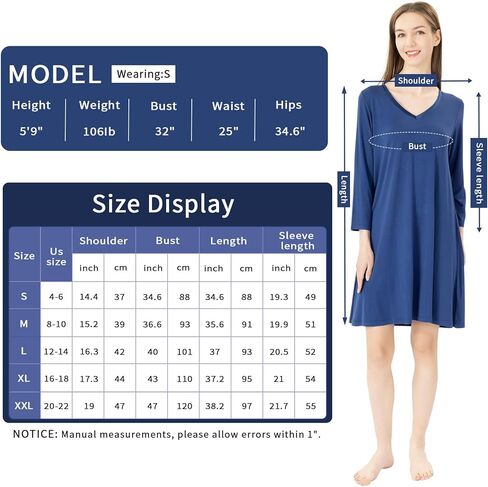 Bamboo Nightgowns for Women Soft Night Shirt Sleepwear Long Sleeve Lightweight Plus Size Sleepshirts in Kuwait