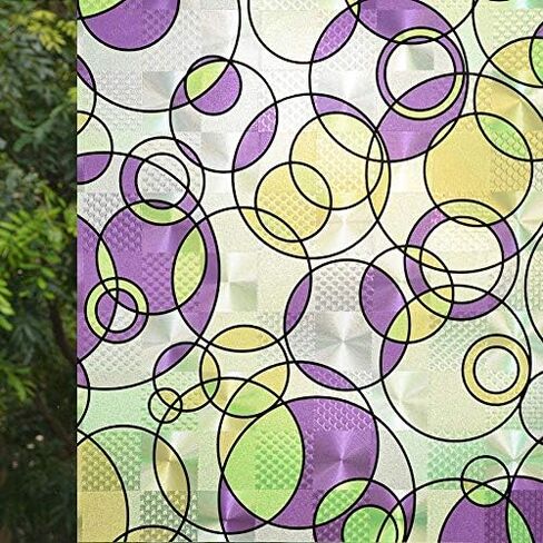 VSUDO 17.7" x 157.5" No Glue Static Cling Privacy Window Film, Purple and Orange Circle Pattern Home Decor Window Tint Sticker (19.38 sq. ft) in Saudi Arabia