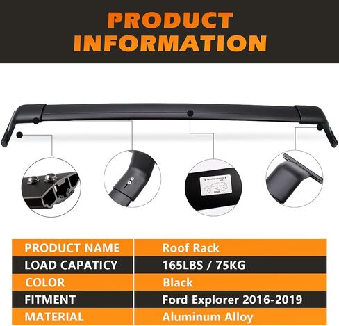 Roof Racks Aluminum Alloy ONLY Rail Cross Bars Rail Fit for Ford Explorer 2016 2017 2018 2019 Rack Crossbar Black in Kuwait