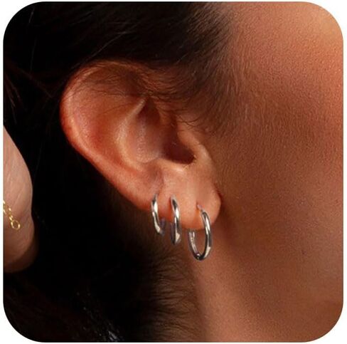 Small Gold Hoop Earrings Set of 3 Pair Plated 14K Real Gold Hoops Earrings for Women Hypoallergenic Gold Huggie Hoop Earrings Mini Tiny Non Tarnish Stack Cartilage Gold Hoop Earrings in Saudi Arabia