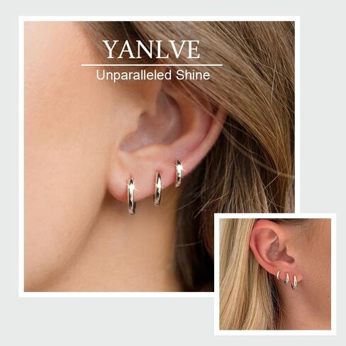 Small Gold Hoop Earrings Set of 3 Pair Plated 14K Real Gold Hoops Earrings for Women Hypoallergenic Gold Huggie Hoop Earrings Mini Tiny Non Tarnish Stack Cartilage Gold Hoop Earrings in Saudi Arabia