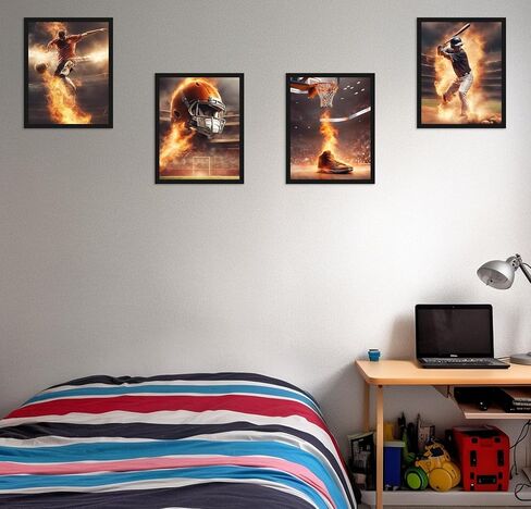 Selesmir Design Sports Themed Wall Art Print Posters For Boys Bedroom Decor Unframed Set of 4 (8x10 Inches) Basketball Baseball Soccer American Football Poster in Saudi Arabia