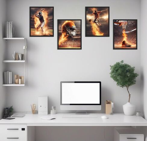 Selesmir Design Sports Themed Wall Art Print Posters For Boys Bedroom Decor Unframed Set of 4 (8x10 Inches) Basketball Baseball Soccer American Football Poster in Saudi Arabia