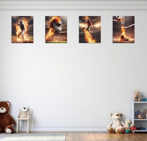 Selesmir Design Sports Themed Wall Art Print Posters For Boys Bedroom Decor Unframed Set of 4 (8x10 Inches) Basketball Baseball Soccer American Football Poster in Saudi Arabia