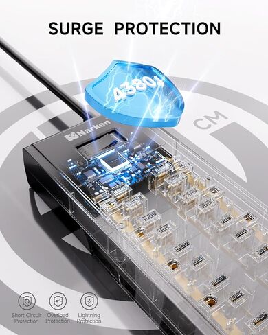 شريط طاقة مع سلك تمديد مسطح بطول 12 قدمًا، وواقي من التيار الزائد مع 12 منفذًا و4 منافذ USB، (منفذ USB C واحد) أسود in Kuwait