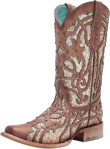 Corral Women's Orix Glitter Inlay & Studs Square Toe Boots SZ in Saudi Arabia