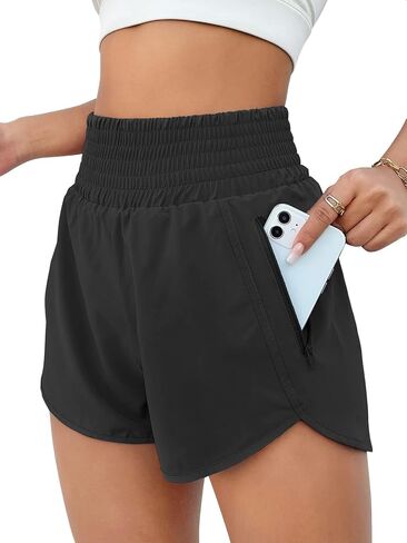 BMJL Women's High Waisted Athletic Shorts Flowy Running Shorts Gym Elastic Workout Shorts (L,Black) in Saudi Arabia