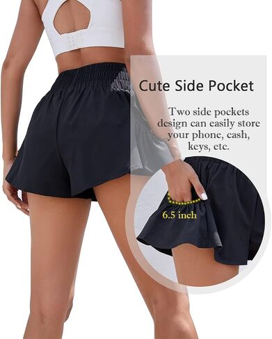 BMJL Women's High Waisted Athletic Shorts Flowy Running Shorts Gym Elastic Workout Shorts (L,Black) in Saudi Arabia