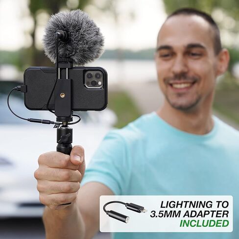 ميكروفون PowerDeWise Universal احترافي مثبت على الكاميرا مع حامل ثلاثي القوائم وملحقات - ميكروفون صغير الحجم لكاميرا DSLR متوافق مع الهواتف الذكية iPhone Android in Kuwait