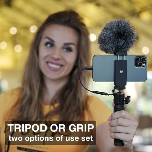 ميكروفون PowerDeWise Universal احترافي مثبت على الكاميرا مع حامل ثلاثي القوائم وملحقات - ميكروفون صغير الحجم لكاميرا DSLR متوافق مع الهواتف الذكية iPhone Android in Kuwait