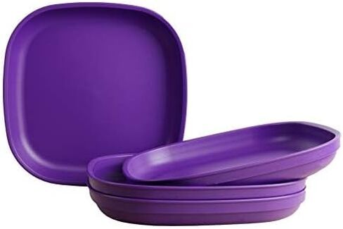 Re-Play Made in USA 9" Toddler Plates, Set of 4-32 Oz. Deep-Walled and Stackable Plastic Plates, Dishwasher and Microwave Safe - 9" x 9" x 1.25" Kids Plates, Grey in Saudi Arabia