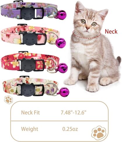 4 Pack Cat Collar with Bells, Cat Collar Breakaway, Cat Collars for Girl Cats, A Cat with Neck Size Between 7.48 and 12.6 Inches (Red&Blue&Multicolor&Purple) in Saudi Arabia