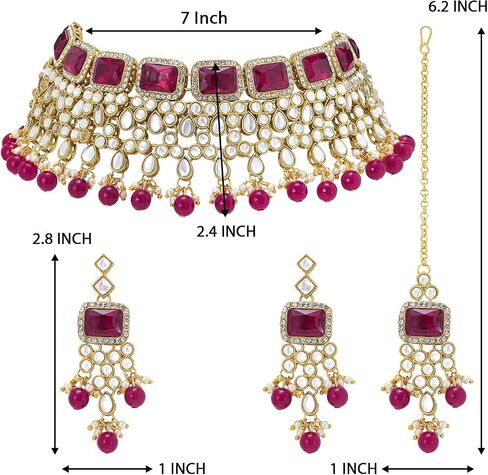Aheli Kundan and Simulated Colored Stones Indian Ethnic Maang Tikka Necklace and Earrings Set Bollywood Festive Statement Jewelry for Women & Girls in Saudi Arabia