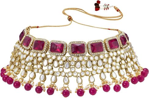 Aheli Kundan and Simulated Colored Stones Indian Ethnic Maang Tikka Necklace and Earrings Set Bollywood Festive Statement Jewelry for Women & Girls in Saudi Arabia