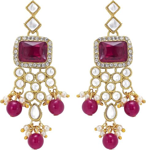 Aheli Kundan and Simulated Colored Stones Indian Ethnic Maang Tikka Necklace and Earrings Set Bollywood Festive Statement Jewelry for Women & Girls in Saudi Arabia