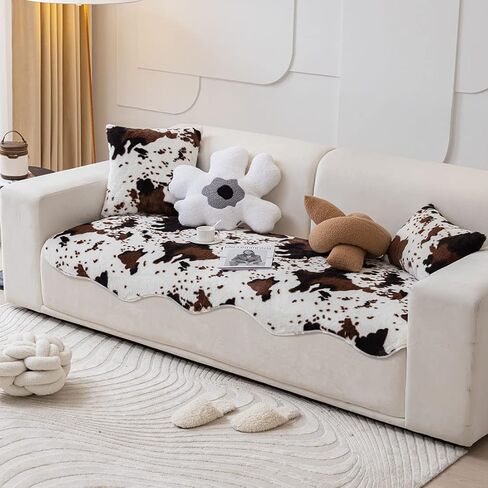 vctops البقرة طباعة فو الفراء أريكة غطاء الأريكة عدم الانزلاق أشعث أفخم منطقة السجاد سوبر لينة أفخم غامض رقيق أريكة الغلاف الأثاث حامي السجاد لغرفة المعيشة غرفة نوم (القهوة، 31 "× 70") in Kuwait
