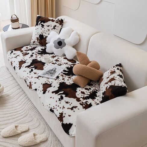 vctops البقرة طباعة فو الفراء أريكة غطاء الأريكة عدم الانزلاق أشعث أفخم منطقة السجاد سوبر لينة أفخم غامض رقيق أريكة الغلاف الأثاث حامي السجاد لغرفة المعيشة غرفة نوم (القهوة، 31 "× 70") in Kuwait