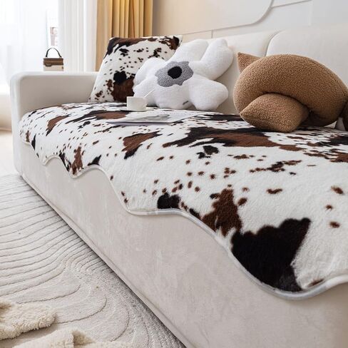 vctops البقرة طباعة فو الفراء أريكة غطاء الأريكة عدم الانزلاق أشعث أفخم منطقة السجاد سوبر لينة أفخم غامض رقيق أريكة الغلاف الأثاث حامي السجاد لغرفة المعيشة غرفة نوم (القهوة، 31 "× 70") in Kuwait