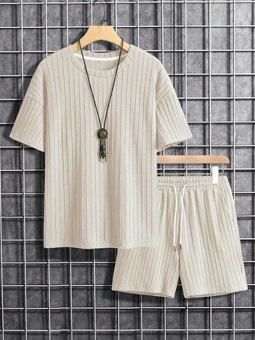 COZYEASE Men's 2 Piece Outfits Short Sleeve Crewneck Summer T Shirt and Drawstring Casual Track Shorts Set in Saudi Arabia